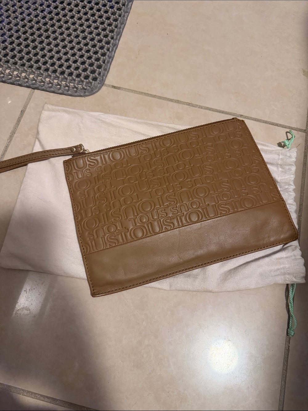 Tous Brown Embossed Leather Toiletry Wristlet